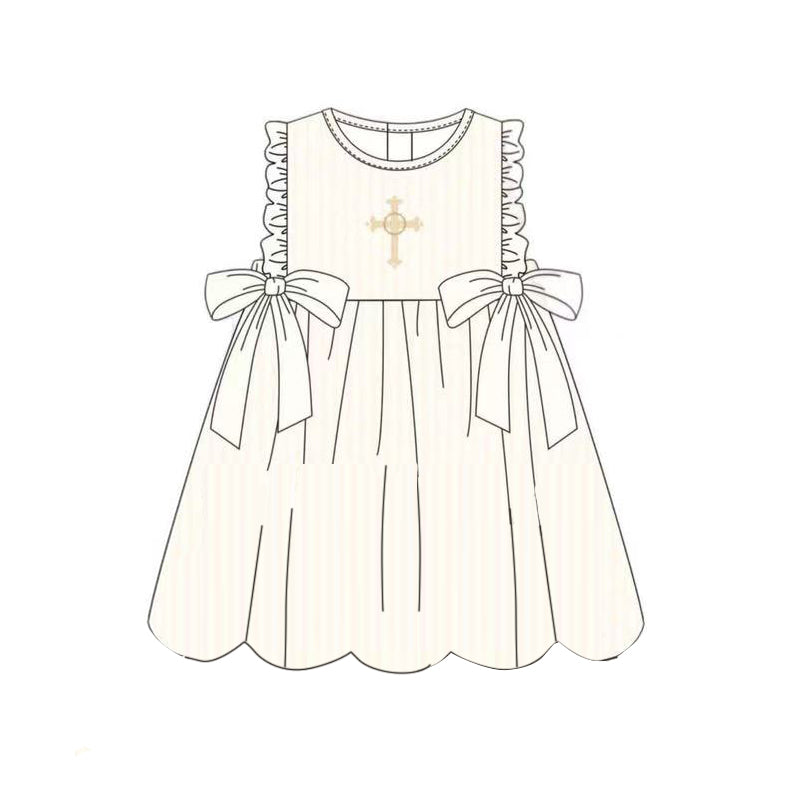 10.13 GSD2904 Pre order No Moq Baby Girls Cross Bows Easter Sleeveless Knee Length Dresses
