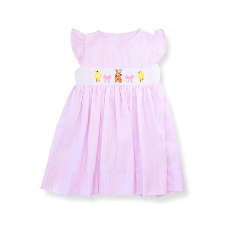 10.13 GSD2906 Pre order No Moq Baby Girls Pink Stripe Flutter Sleeve Rabbits Ducks Easter Knee Length Dresses