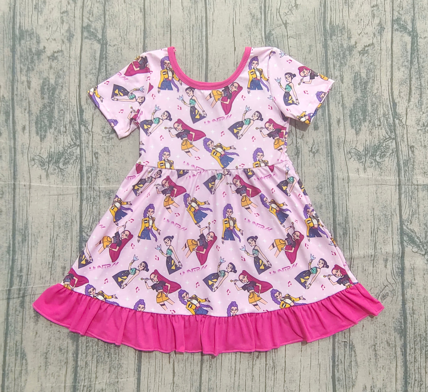 11.13 GSD2917 Sample No Moq Baby Girls Short Sleeve Demon Hunter Ruffle Knee Length Dresses