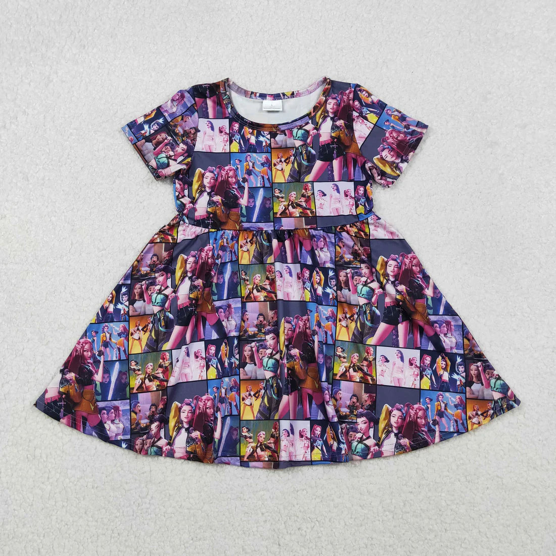 11.13 RST Sibling Baby Girls Short Sleeve Cartoon Demon Hunter Knee Length Dresses