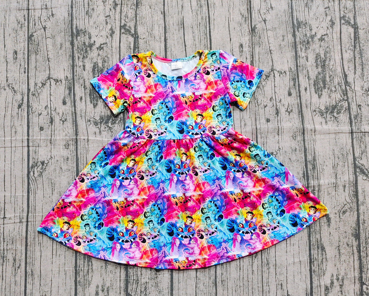 10.20 GSD2920 Sample No Moq Baby Girls Short Sleeve Cartoon Girls Knee Length Dresses