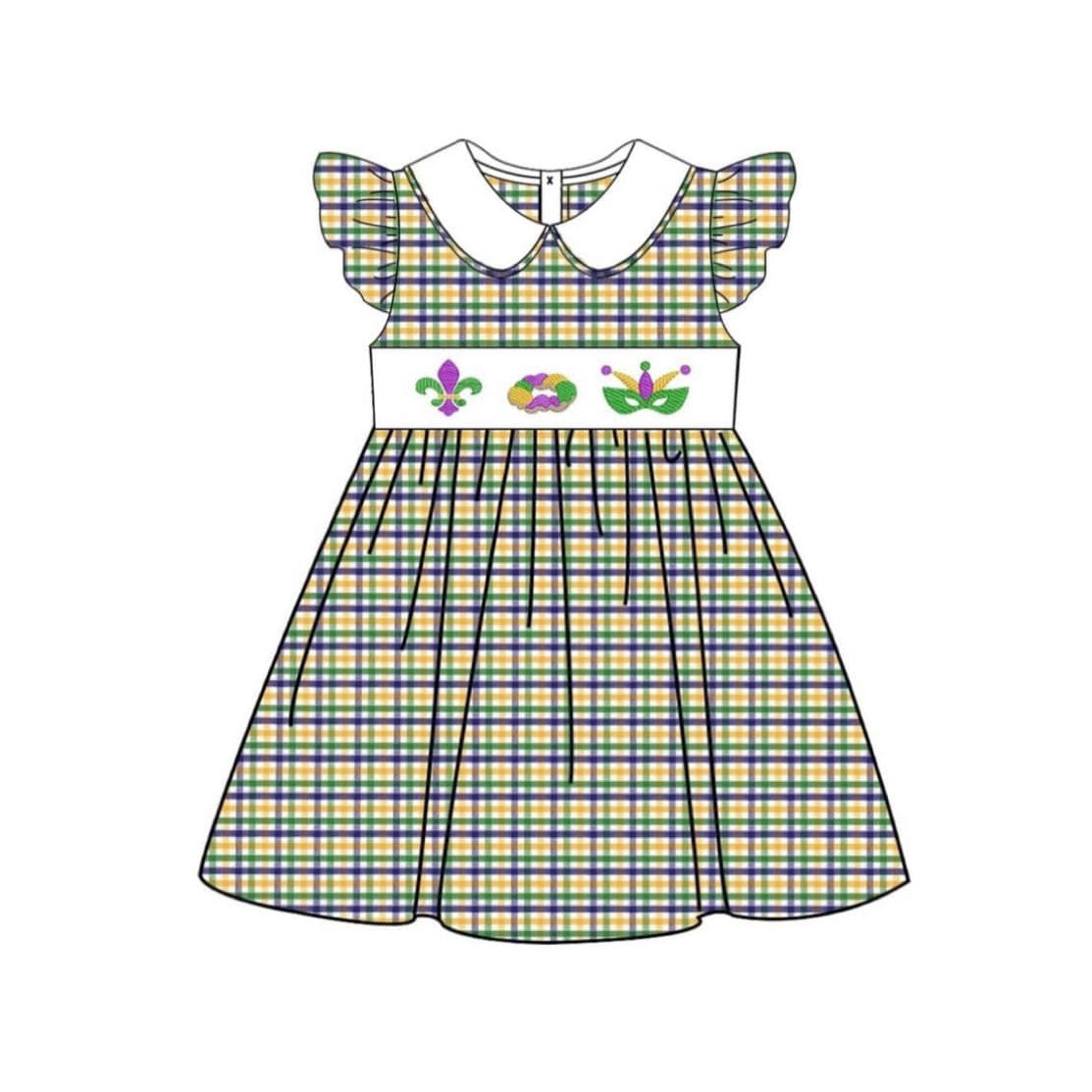 10.22 GSD2934 Pre Order No moq Baby Girls Mardigras Anchors Donuts Checked Collar Knee Length Dresses