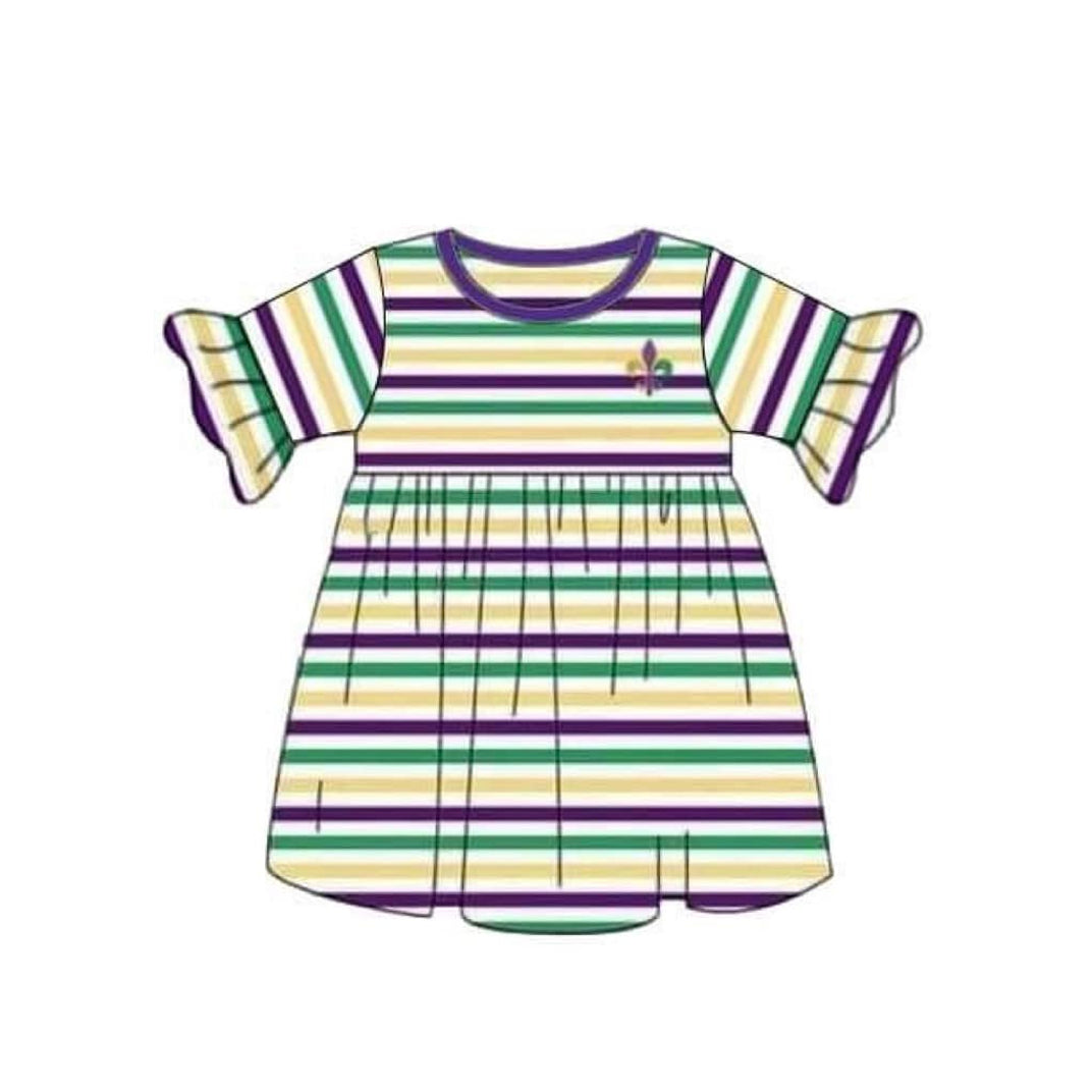 10.22 GSD2936 Pre Order No moq Baby Girls Mardigras Stripe Anchors Knee Length Dresses