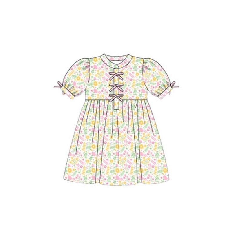 10.23 (Pre Order) No moq GSD2943 PRE-ORDER Baby Girls Short Ruffle Sleeve Floral Button Knee Length Dresses