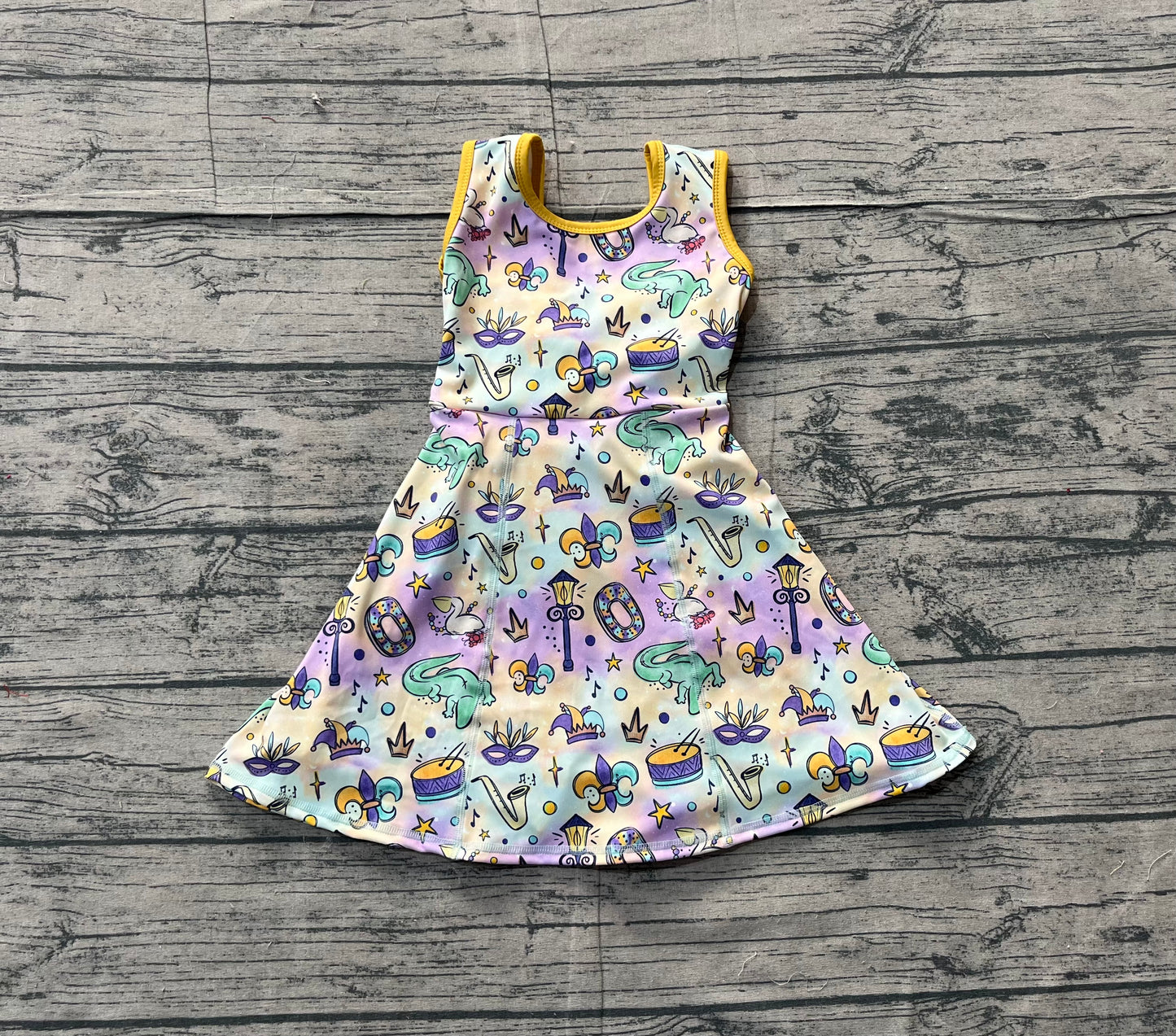 11.18 GSD2949 Sample No Moq Yoga fabric Baby Girls Mardigras Crocodiles Donuts Yoga Shorts Knee Length Dresses