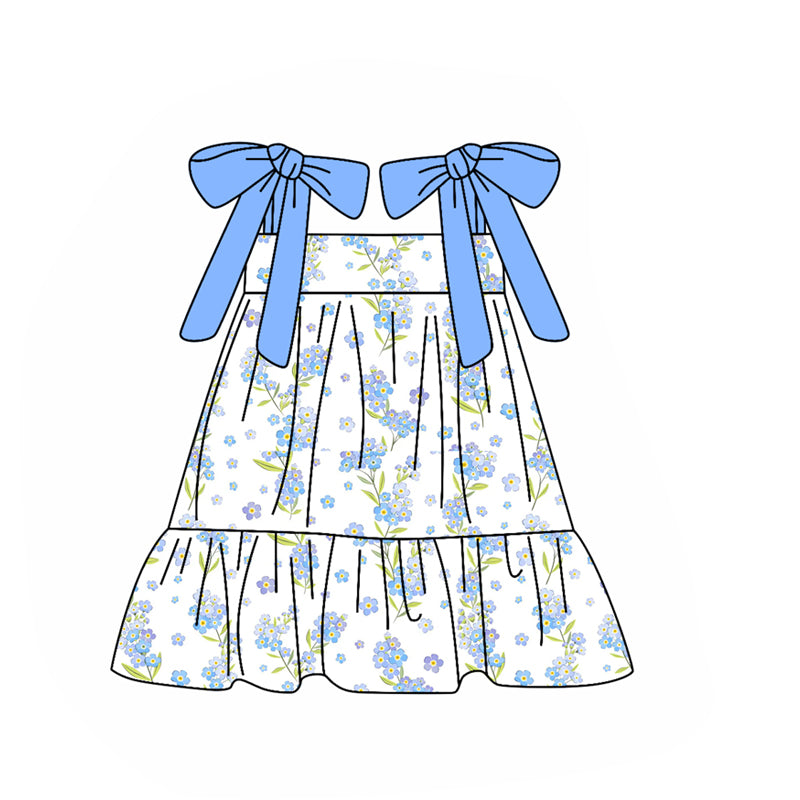 10.23 (Pre Order) No moq GSD2954 PRE-ORDER Baby Girls Blue Strap Flowers Knee Length Dresses