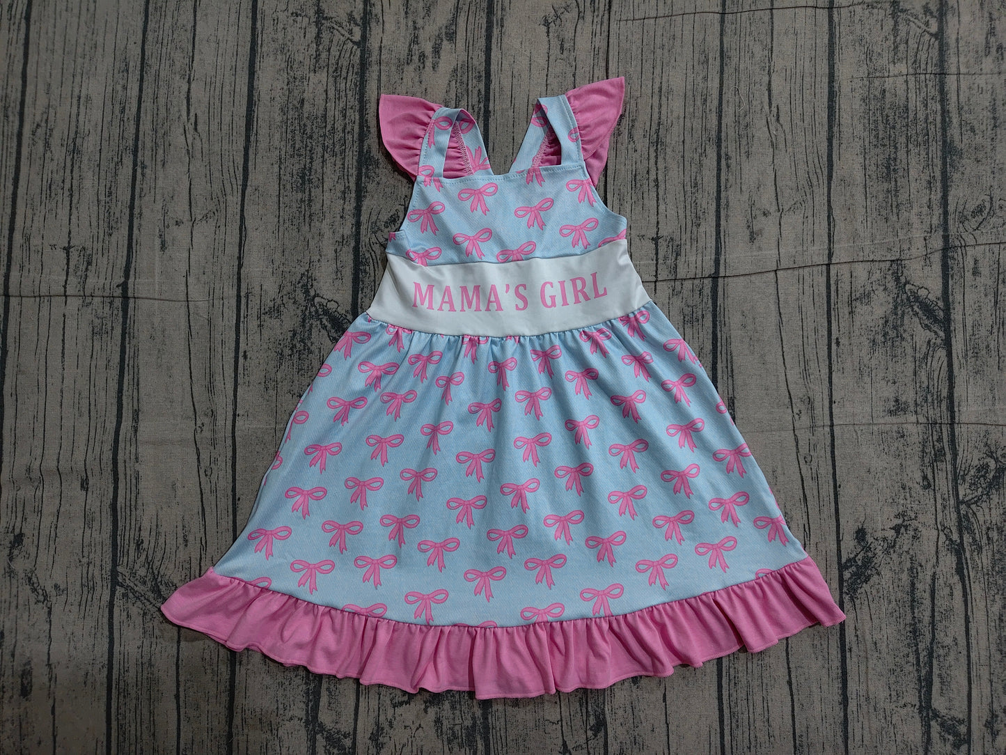 3.23 GSD2980 Sample No Moq Baby Girls Summer Fashion Flutter Sleeve Mama's Girl Bows Plaid Ruffle Knee length Dresses