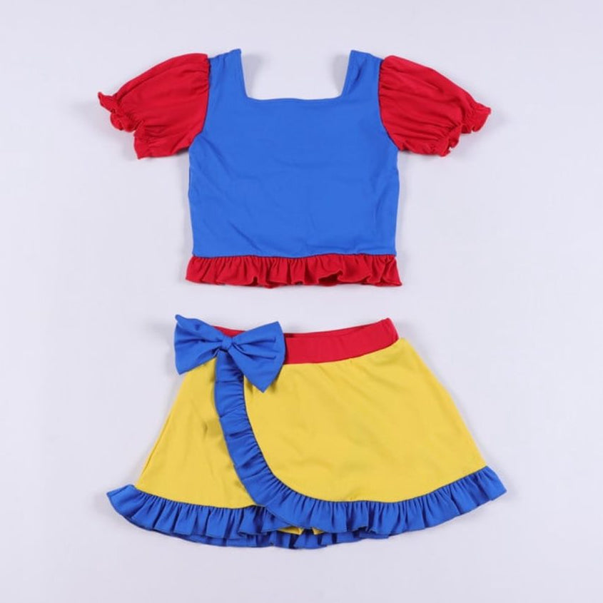 10.30 GSD2985 Pre order No Moq Yoga fabric Baby Girls Red Blue Ruffle Sleeve Top Yellow Skirt Shorts Yoga Clothes Set