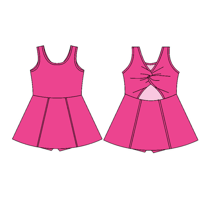 10.31 GSD2989 Pre order No Moq Yoga fabric Baby Girls Pink Sleeveless Yoga Active Shorts Knee Length Dresses