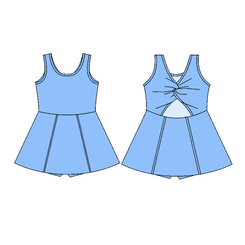 10.31 GSD2992 Pre order No Moq Yoga fabric Baby Girls Blue Sleeveless Yoga Active Shorts Knee Length Dresses