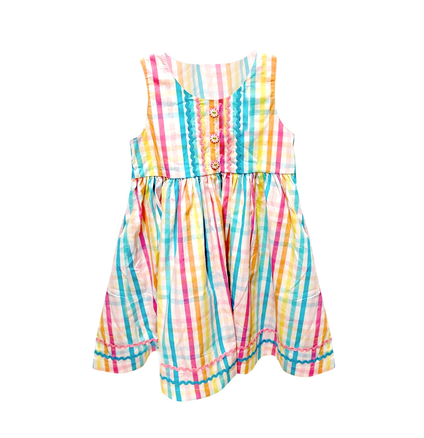 11.1 GSD3004 Pre order No Moq Baby Girls Colorful Stripes Button Ruffle Knee Length Dresses
