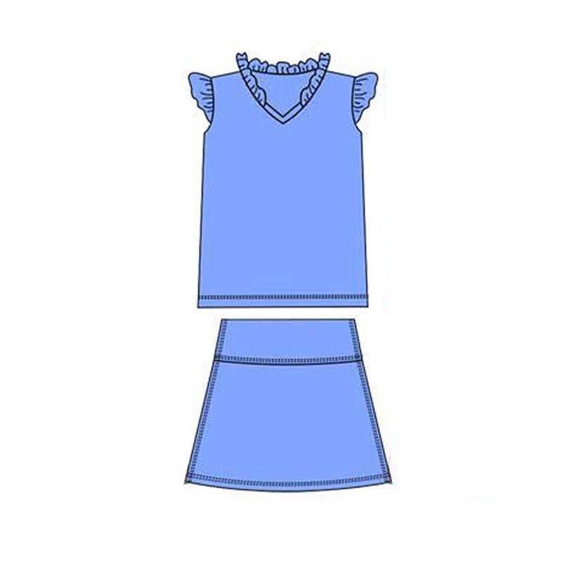 11.3 GSD3011 Pre order No Moq Yoga fabric Baby Girls Blue Flutter Sleeve Shirts Top Skirts Shorts Yoga Clothes Sets