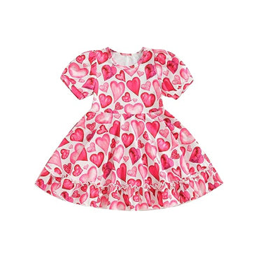 11.4 GSD3021 Pre order No Moq Baby Girls Red Hearts Plaid Valentine Knee length Dresses