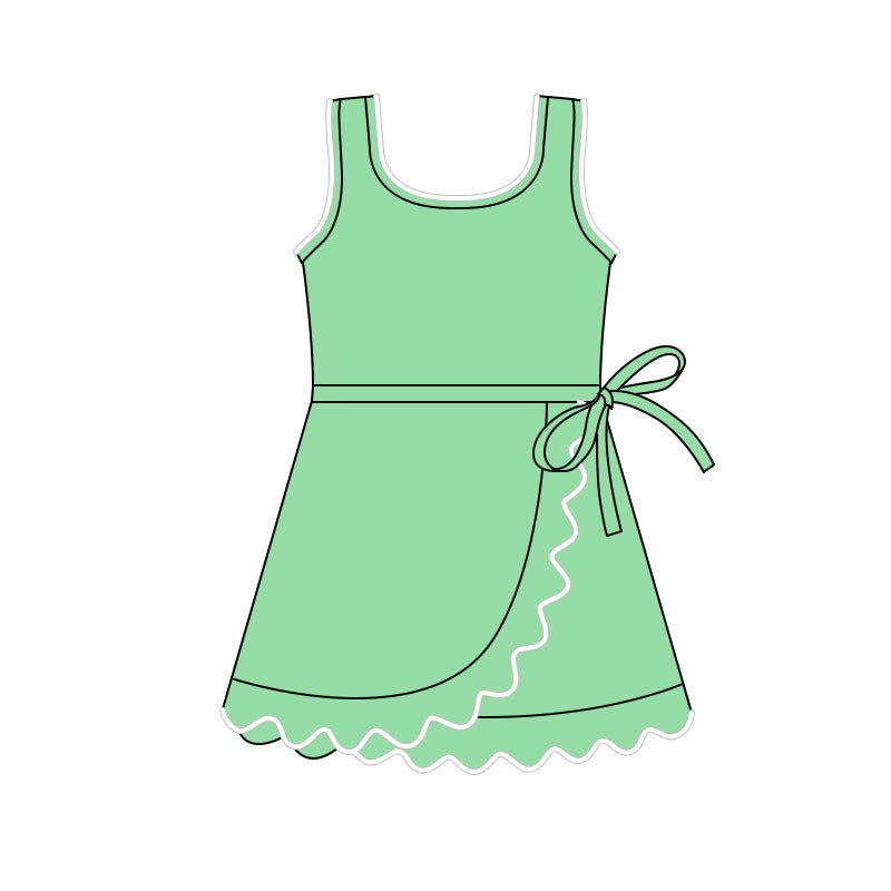 11.5 GSD3033 Pre order No Moq Yoga fabric Baby Girls Green Sleeveless Yoga Shorts Ruffle Knee Length Dresses