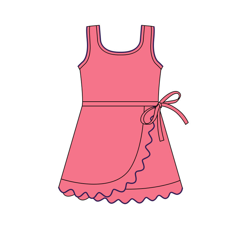 11.5 GSD3035 Pre order No Moq Yoga fabric Baby Girls Hot Pink Sleeveless Yoga Shorts Ruffle Knee Length Dresses