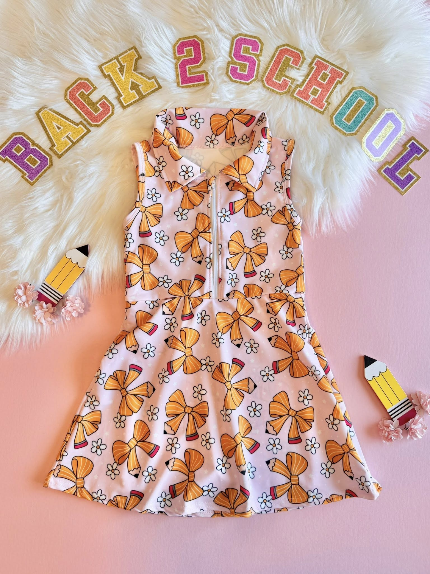 11.5 GSD3037 Pre order No Moq Yoga fabric Baby Girls Pencil Bows Flowers Back to School Yoga Shorts Knee Length Dresses