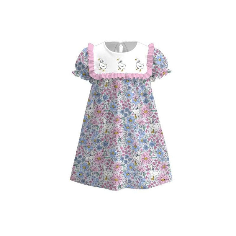 11.5 GSD3041 Pre order No Moq Baby Girls Gooses Floral Ruffle Sleeve Knee Length Dresses