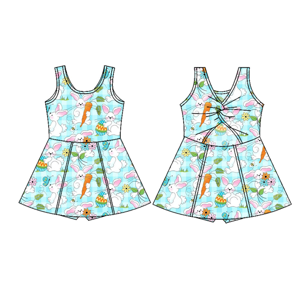 11.6 GSD3049 Pre order No Moq Yoga fabric Baby Girls Sleeveless Rabbits Carrots Easter Yoga Shorts Knee Length Dresses