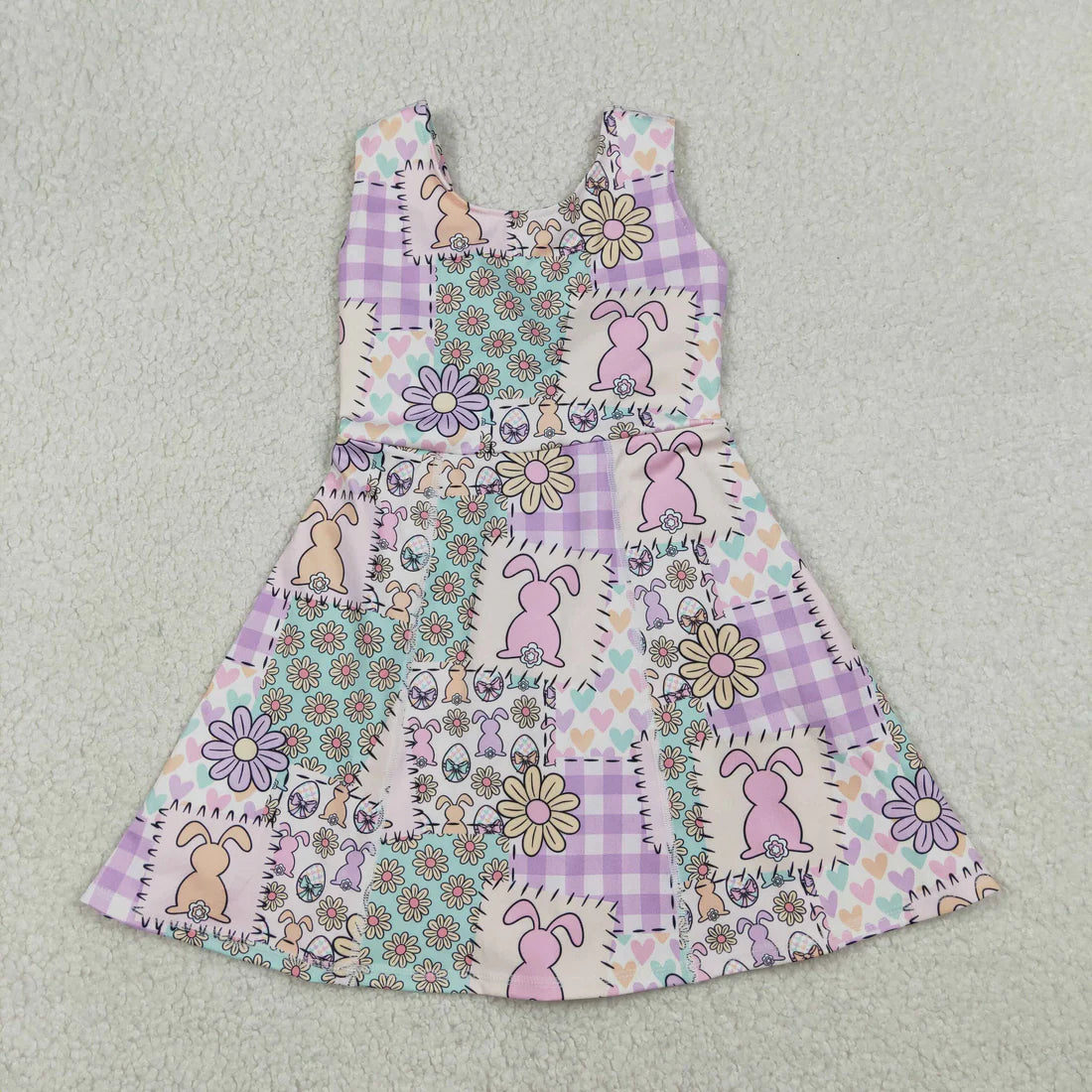 12.22 RST Sibling Baby Girls Sleeveless Rabbits Flowers Yoga Active Shorts Ruffle Knee Length Dresses