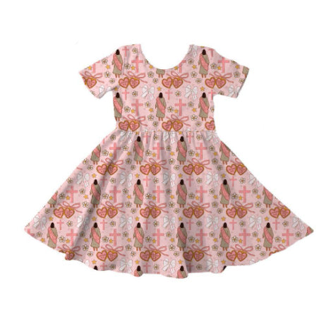 11.7 GSD3071 Pre order No Moq Baby Girls Short Sleeve Crosses Hearts Easter Knee Length Dresses