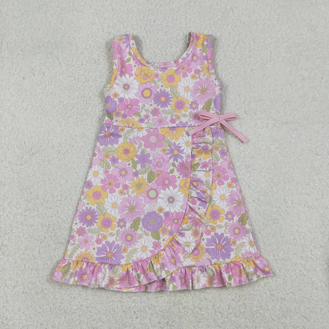 12.20 RST Sibling Baby Girls Sleeveless Rabbits Flowers Yoga Active Shorts Ruffle Knee Length Dresses
