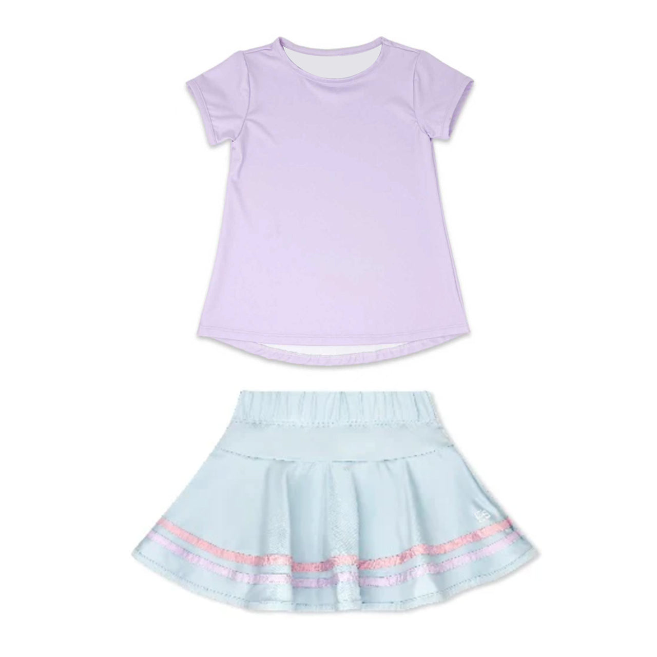 11.12 GSD3101 Pre order No Moq Yoga fabric Baby Girls Lavender Short Sleeve Top Skirts Yoga Clothes Sets
