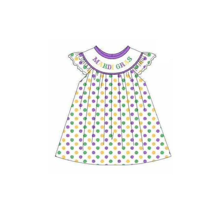 11.14 GSD3121 Pre order No Moq Baby Girls Mardigras Polka Dots Knee Length Dresses