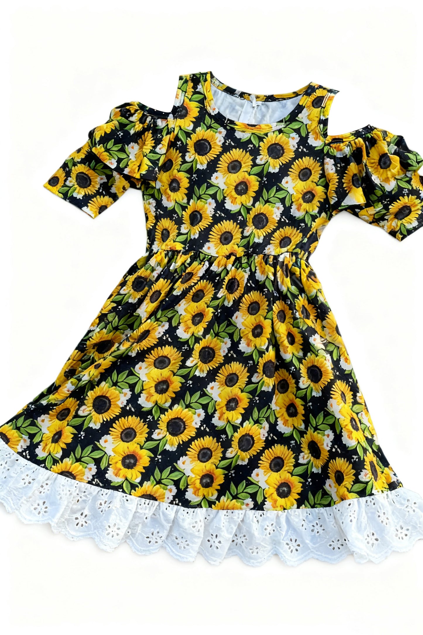 11.15 GSD3127 Pre order No Moq Baby Girls Sunflowers Plaid Lace Ruffle Knee Length Dresses