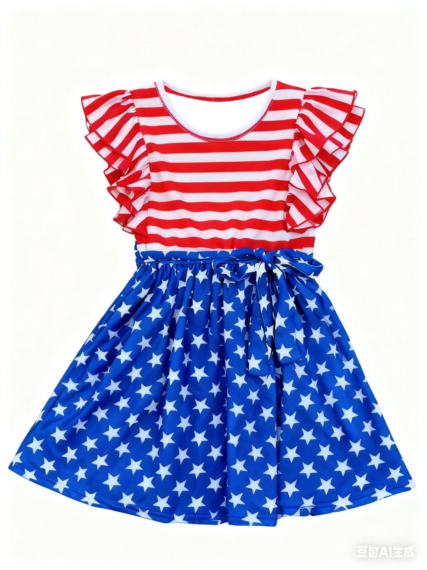 11.15 GSD3130 Pre order No Moq Baby Girls Red Blue Stripe Stars 4th of July Knee Length Dresses