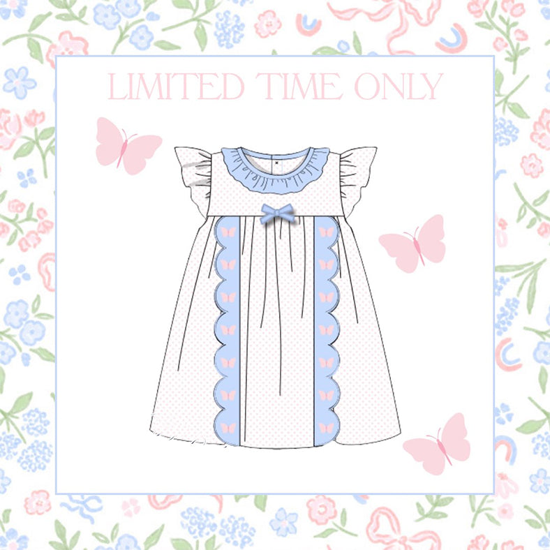 11.18 GSD3136 Pre order No Moq Baby Girls Butterfly Polka Dots Collar Bows Knee Length Dresses