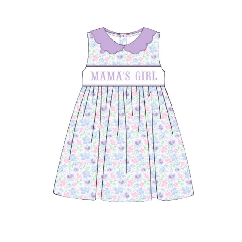 11.19 GSD3152 Pre order No Moq Baby Girls Lavender Floral Mama's Girl Collar Knee Length Dresses