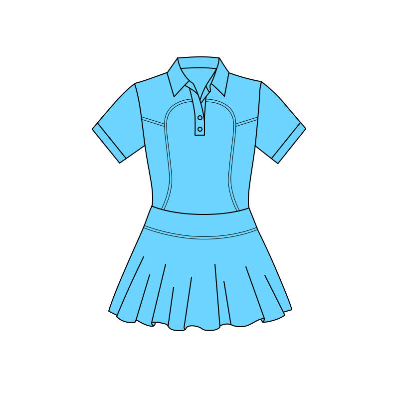 11.20 GSD3159 Pre order No Moq Yoga fabric Baby Girls Aqua Short Sleeve Button Pleated Yoga Knee Length Dresses