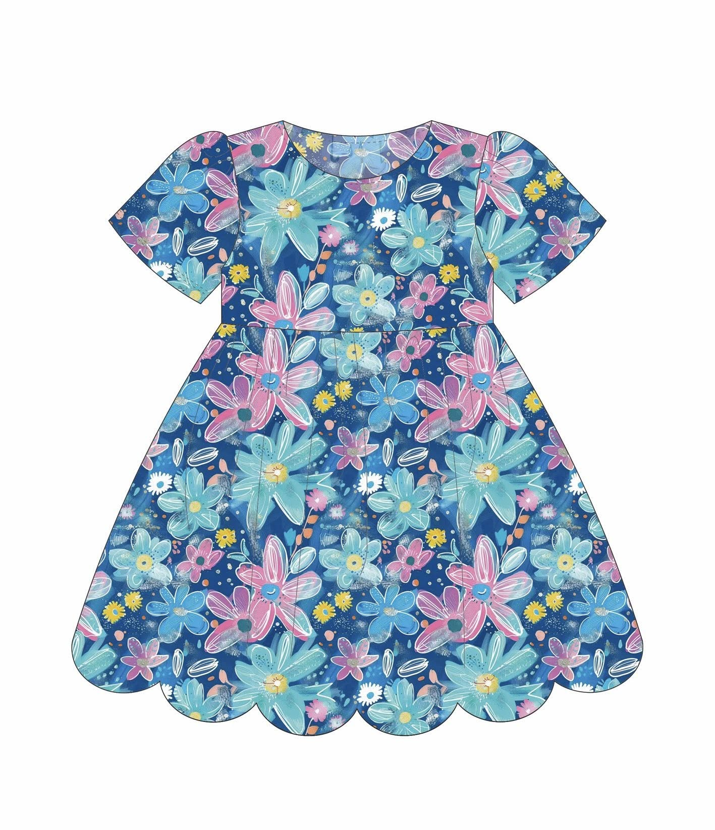 11.20 GSD3175 Pre order No Moq Baby Girls Short Sleeve Blue Pink Flowers Ruffle Knee Length Dresses