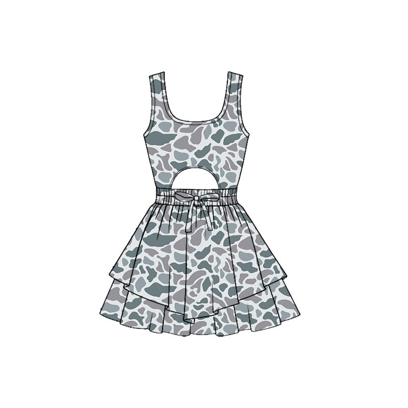 11.21 GSD3193 Pre order No Moq Yoga fabric Baby Girls Southern Camo Sleeveless Vest Ruffle Bottom Yoga Shorts Knee Length Dresses