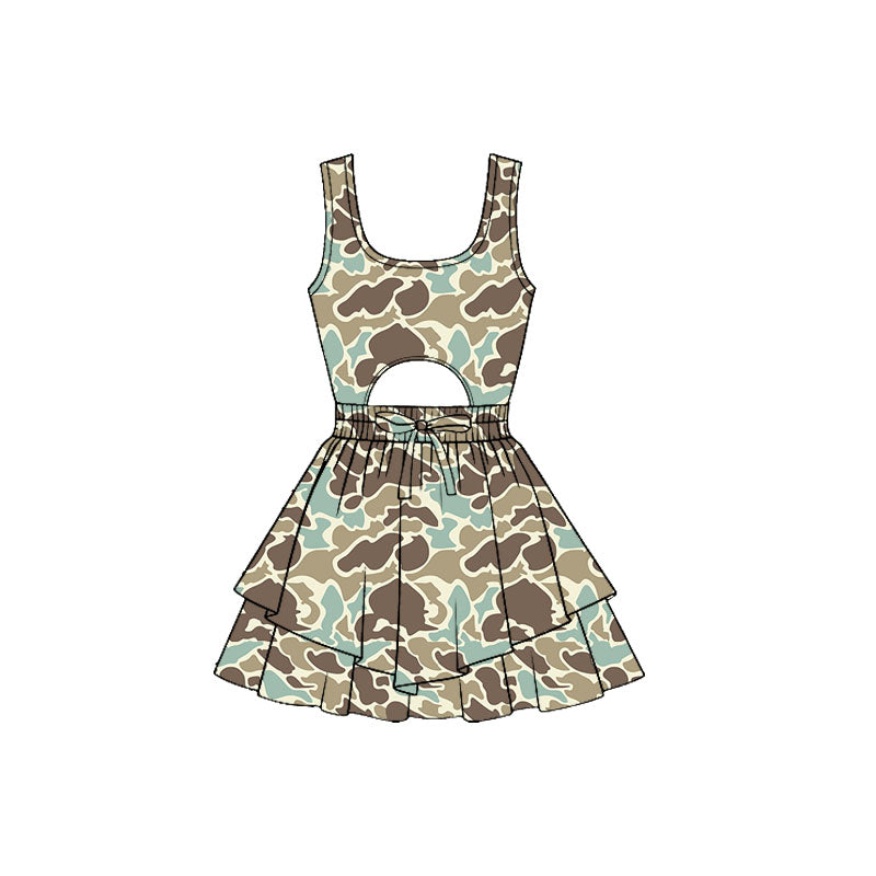 11.21 GSD3194 Pre order No Moq Yoga fabric Baby Girls Southern Camo Sleeveless Vest Ruffle Bottom Yoga Shorts Knee Length Dresses