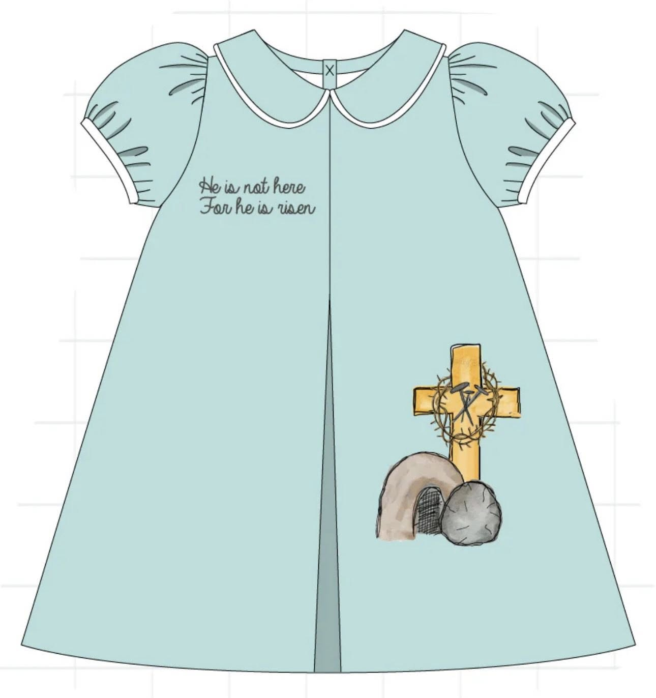 11.21 GSD3200 Pre order No Moq Baby Girls Short Ruffle Sleeve Crosses Easter Collar Knee Length Dresses