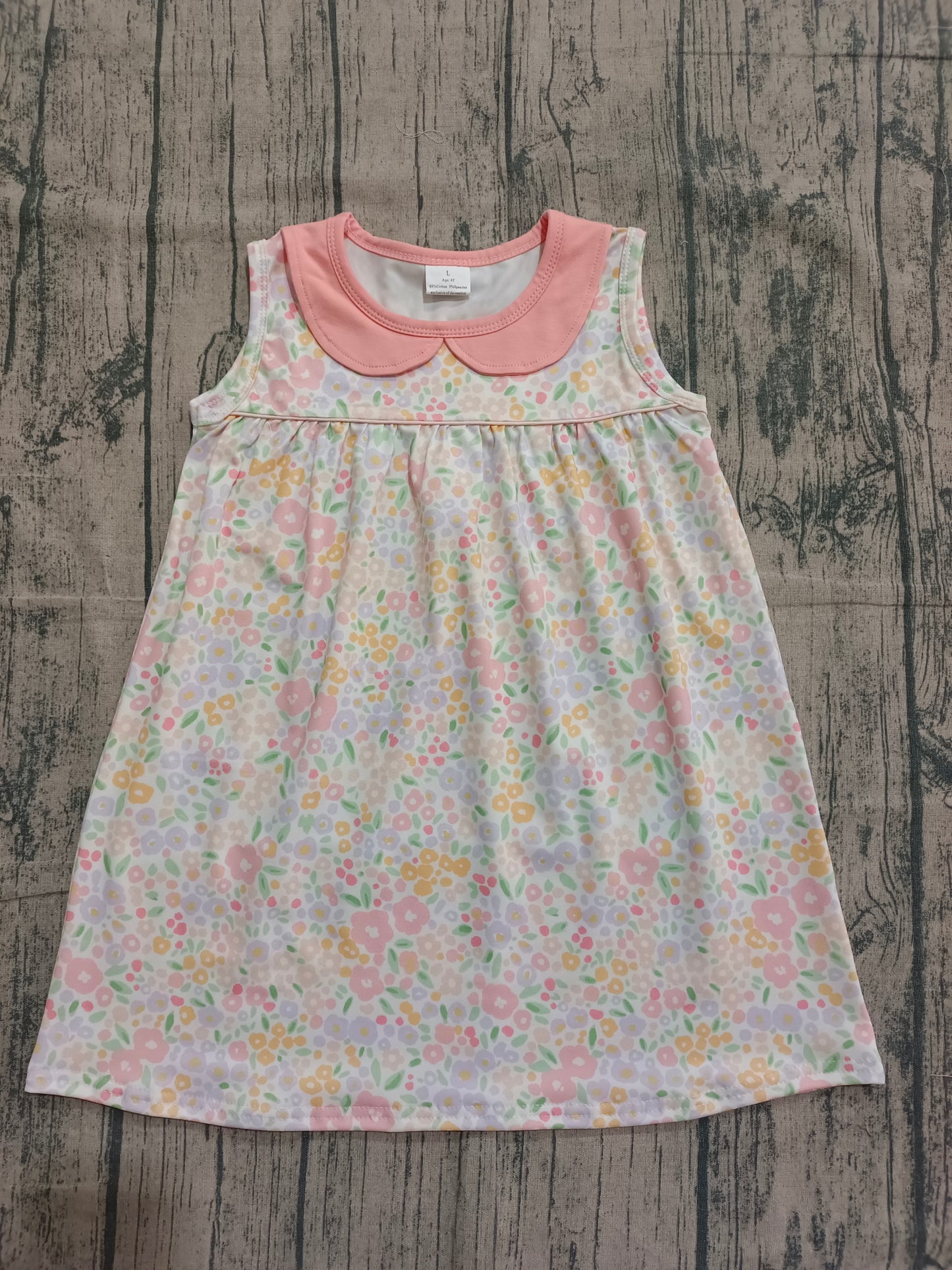 1.5 GSD3226 Pre order No Moq Baby Girls Sleeveless Pink Collar Floral Knee Length Dresses