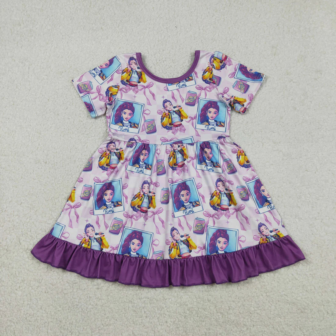 12.16 RST Sibling Baby Girls Short Sleeves Demon Hunter Ruffle Knee Length Dresses