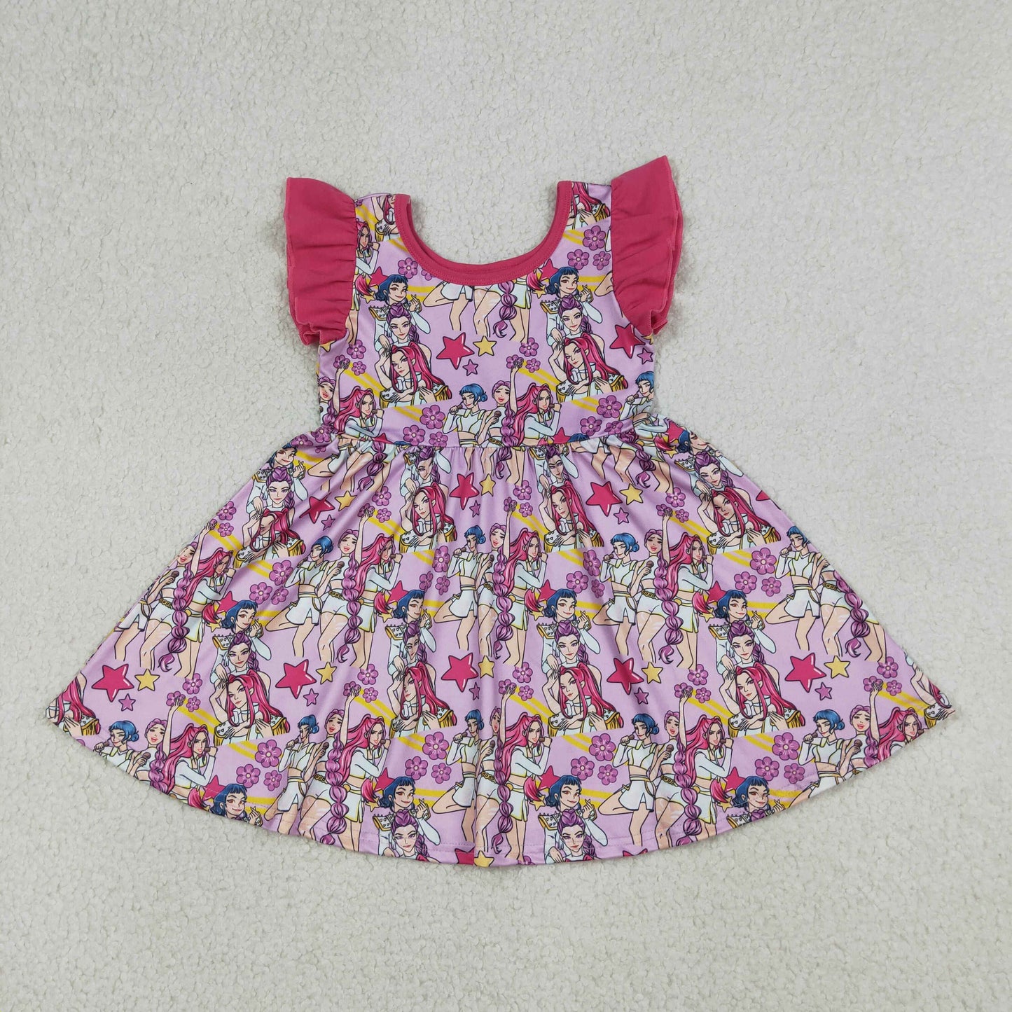 4.7 GSD3273 RTS NO MOQ (In stock) Flutter sleeves floral stars music kids girls dresses