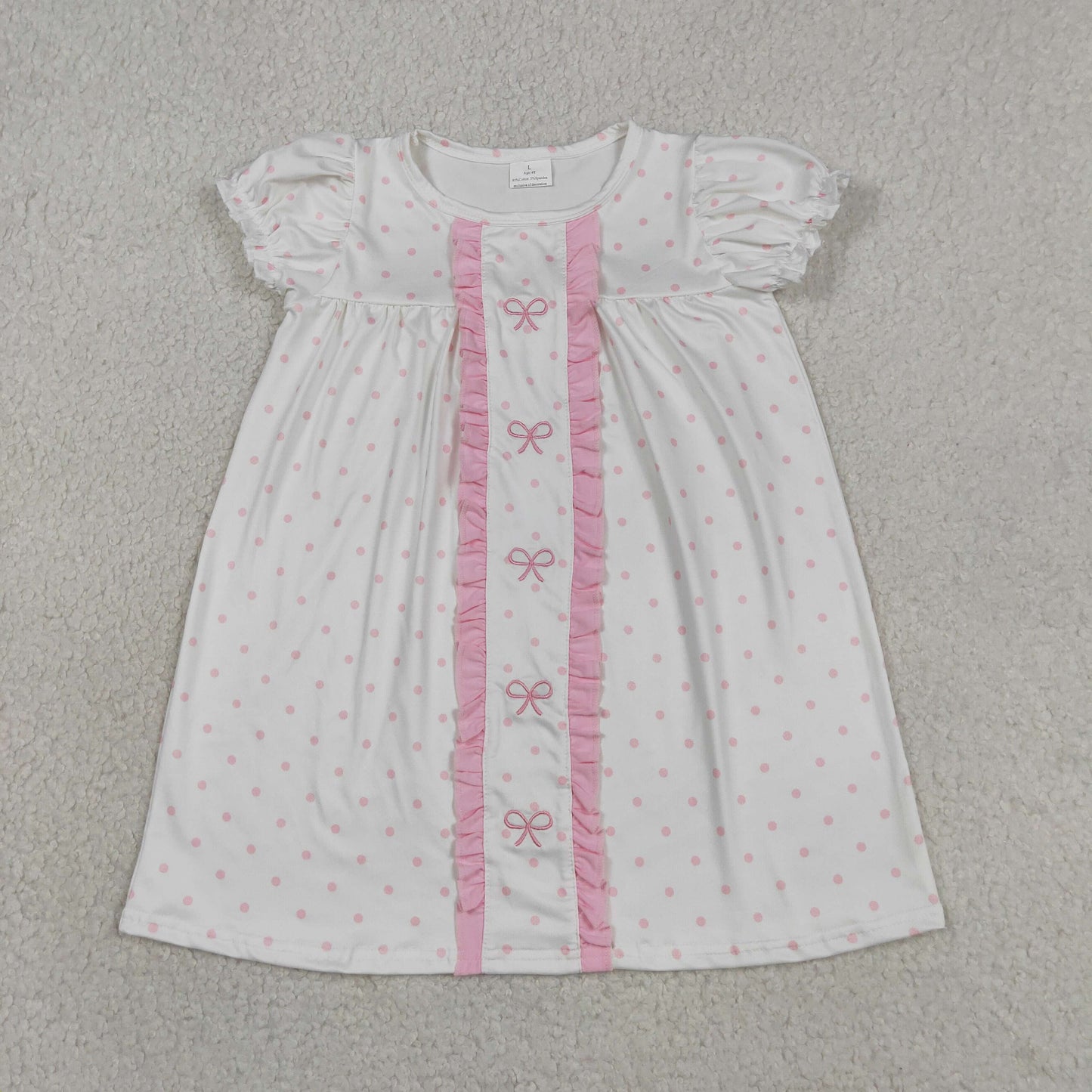 GSD3312 RTS NO MOQ (In stock)Short sleeves pink polka dots bow embroidery girls dresses