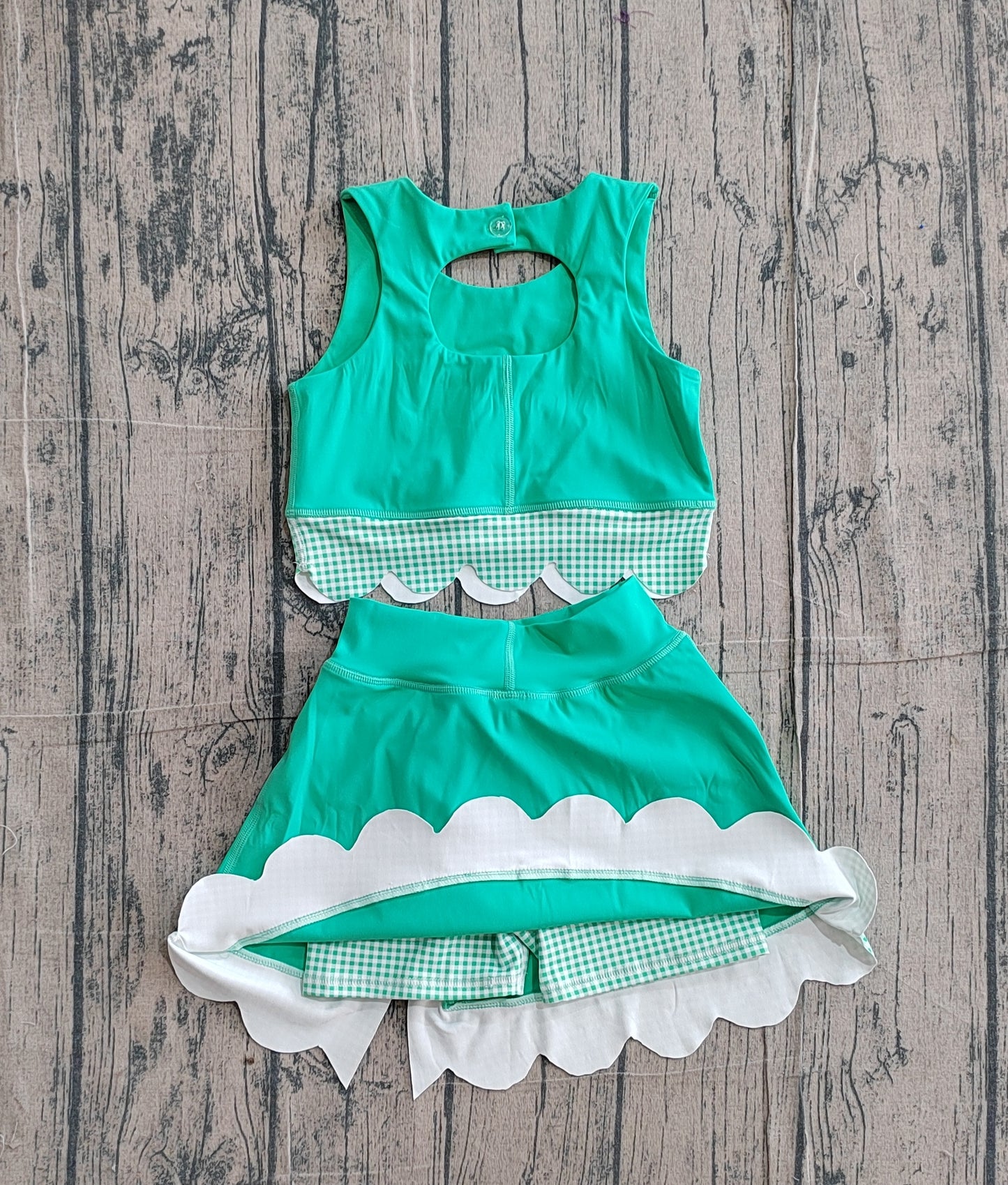 3.9 GSD3320 Sample No Moq Yoga fabric Baby Girls Summer Green Sleeveless Vest Top Bows Skirt Shorts Yoga Clothes Sets
