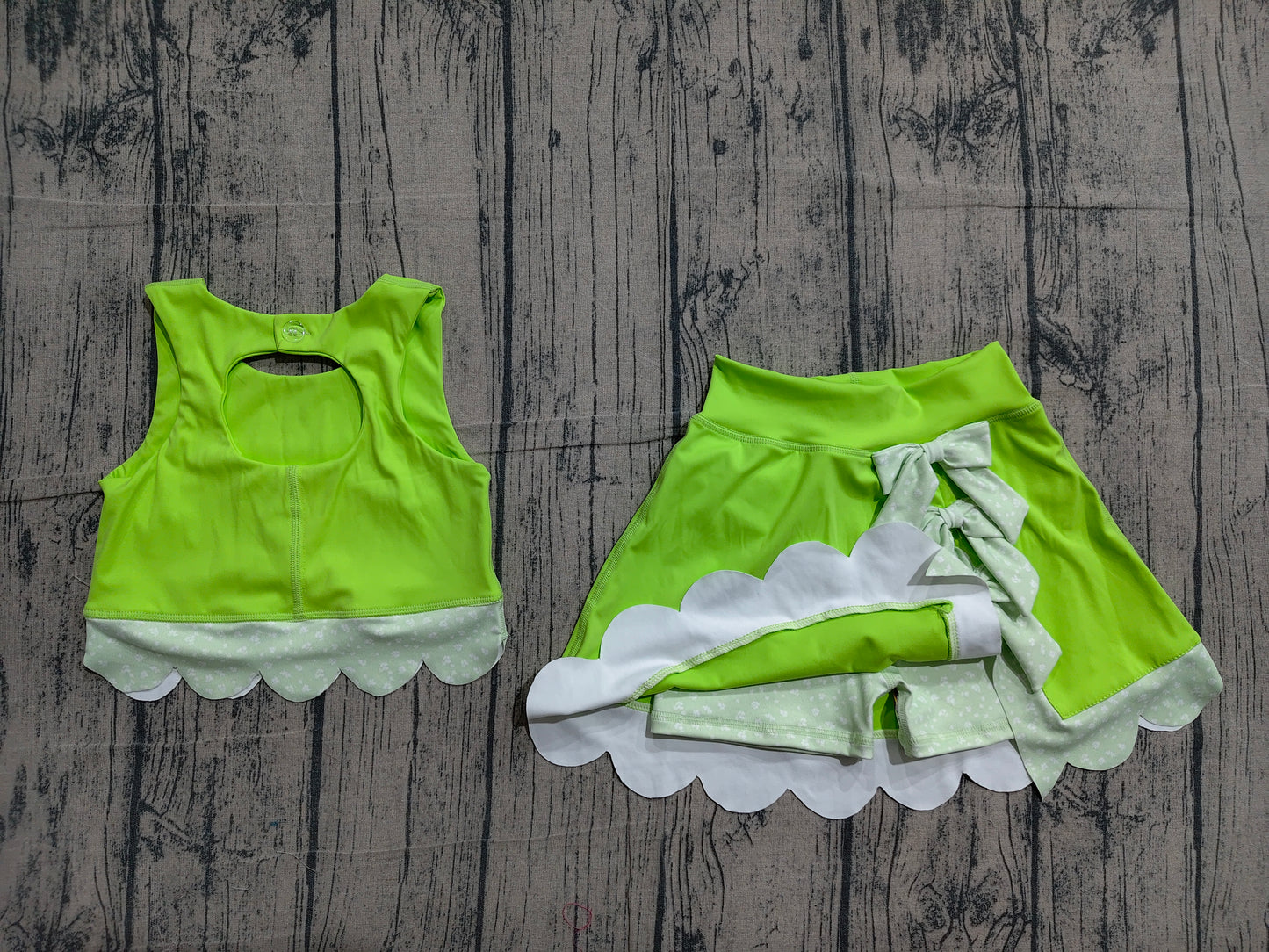 4.2 GSD3322 Sample No Moq Baby Girls Light Green Sleeveless Vest Top Bows Skirt Shorts Yoga Clothes Sets