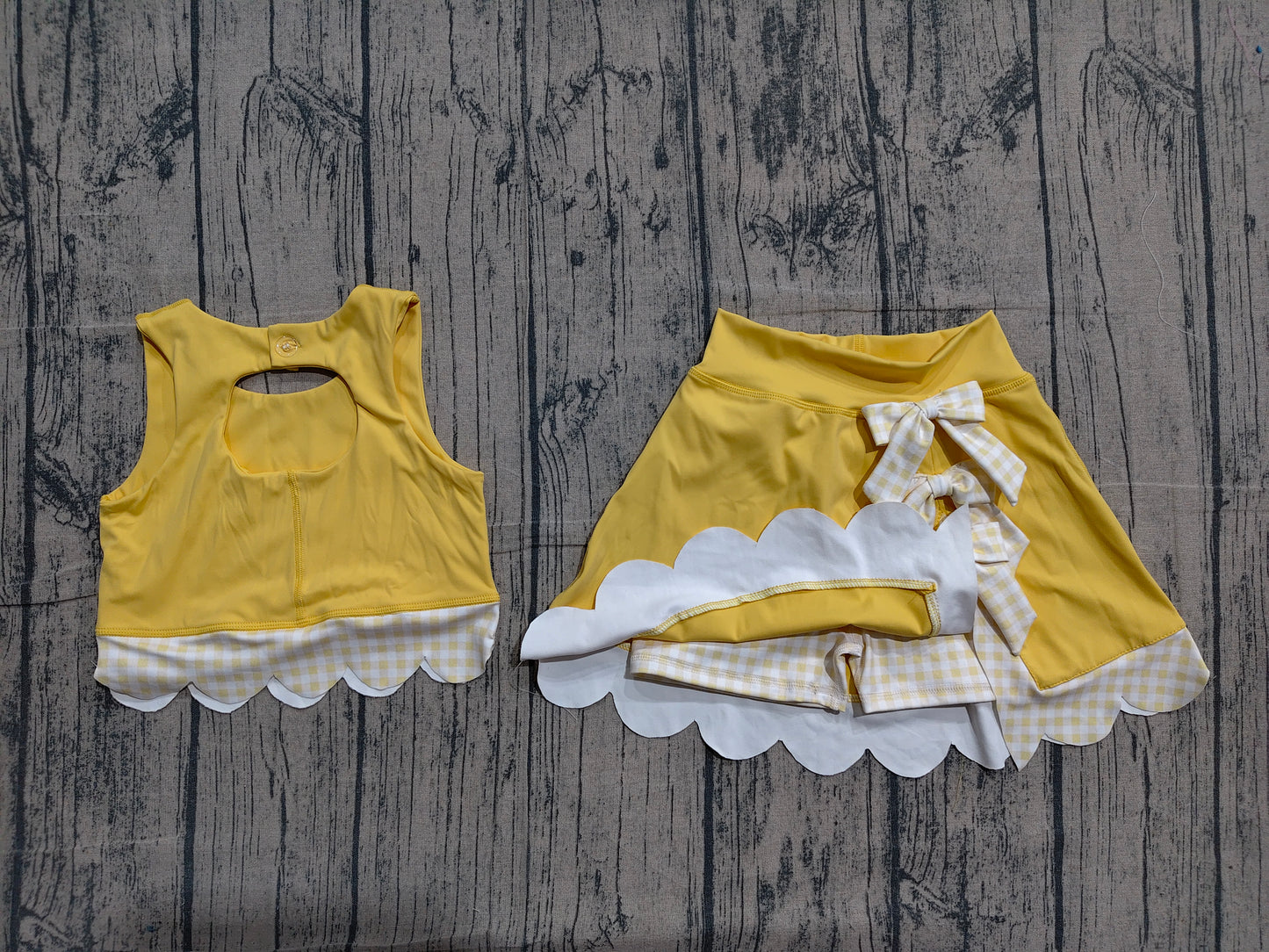 4.2 GSD3324 Sample No Moq Baby Girls Yellow Sleeveless Vest Top Bows Skirt Shorts Yoga Clothes Sets