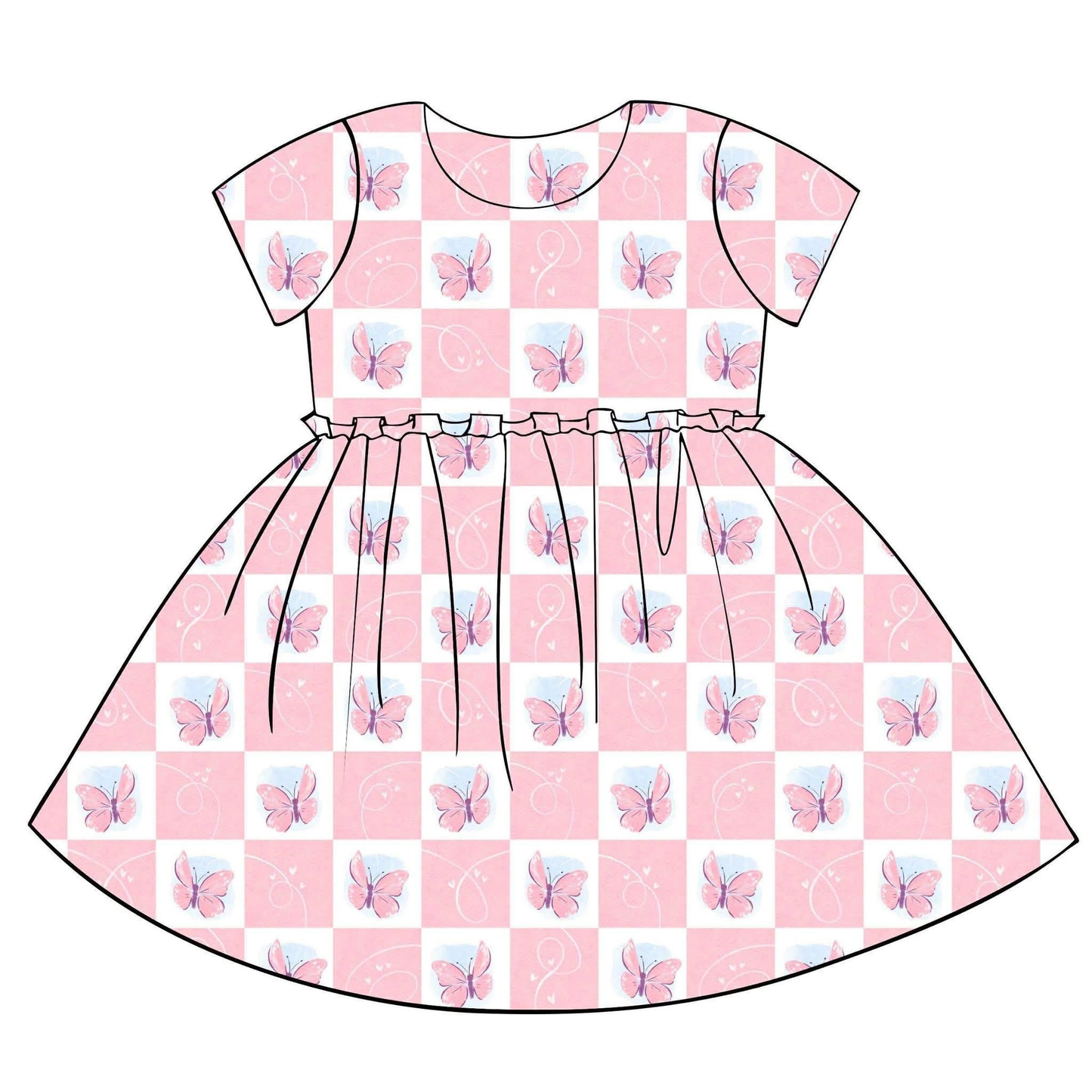 12.9 GSD3398 Pre order No Moq Baby Girls Short Sleeve Butterfly Hearts Checked Valentines Knee Length Dresses