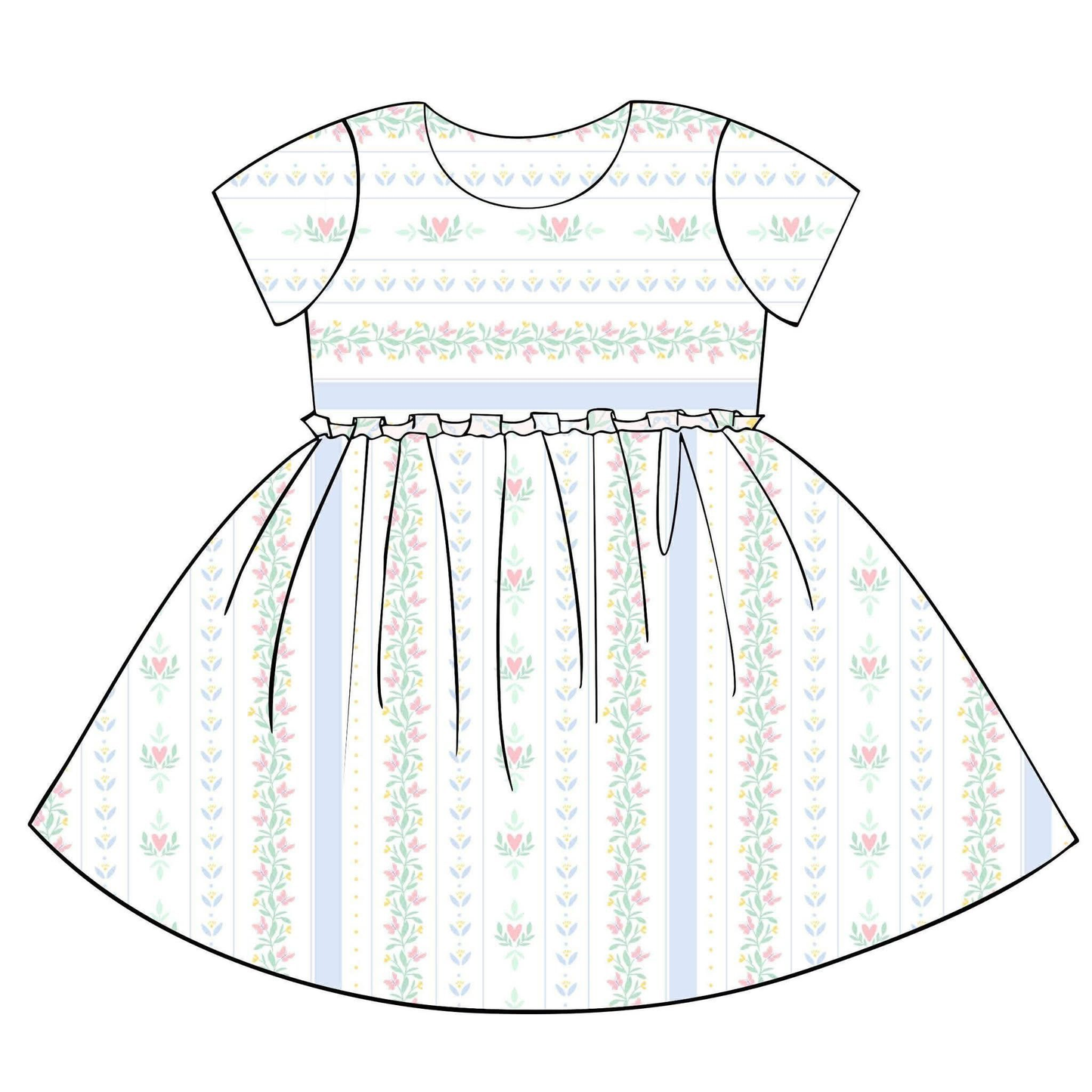 12.9 GSD3400 Pre order No Moq Baby Girls Short Sleeve Hearts Flowers Stripe Valentines Knee Length Dresses