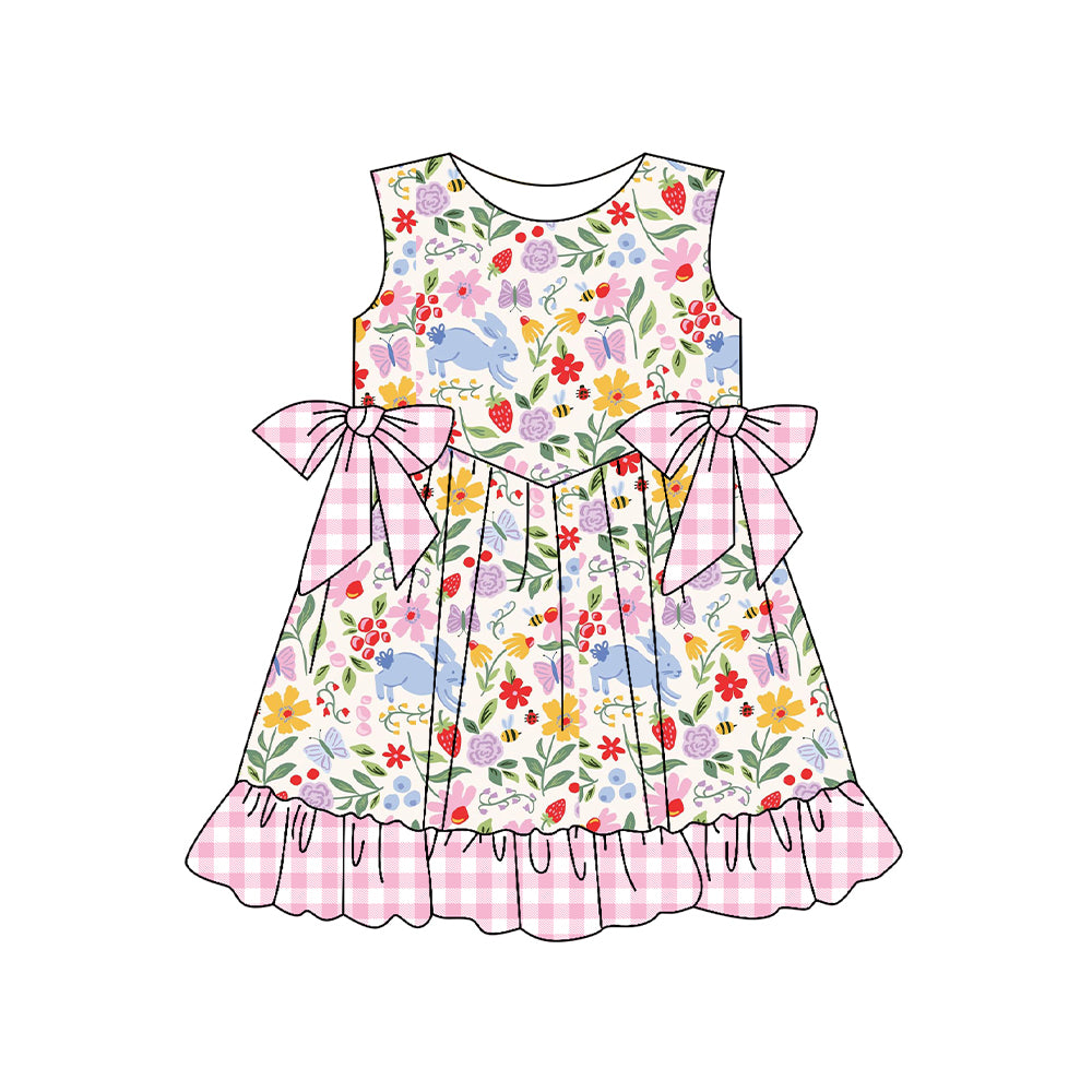 12.10 GSD3405 Pre order No Moq Baby Girls Colorful Rabbit Flowers Bows Easter Ruffle Knee Length Dresses