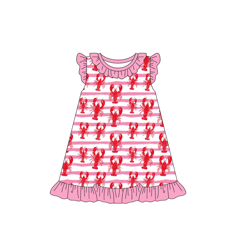 12.15 GSD3425 Pre order No Moq Baby Girls Flutter Sleeve Crayfishes Stripe Ruffle Collar Knee Length Dresses