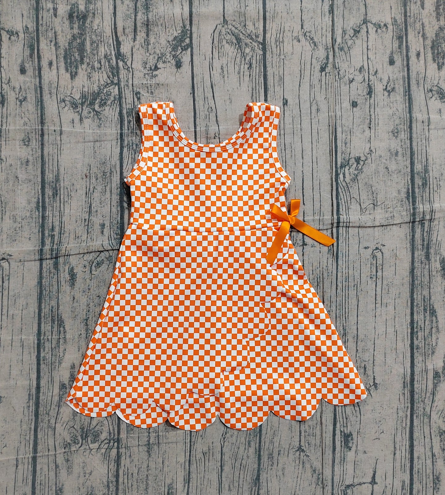 1.15 GSD3428 Sample No Moq Yoga fabric Baby Girls Orange Checked Yoga Active Ruffle Shorts Knee Length Dresses