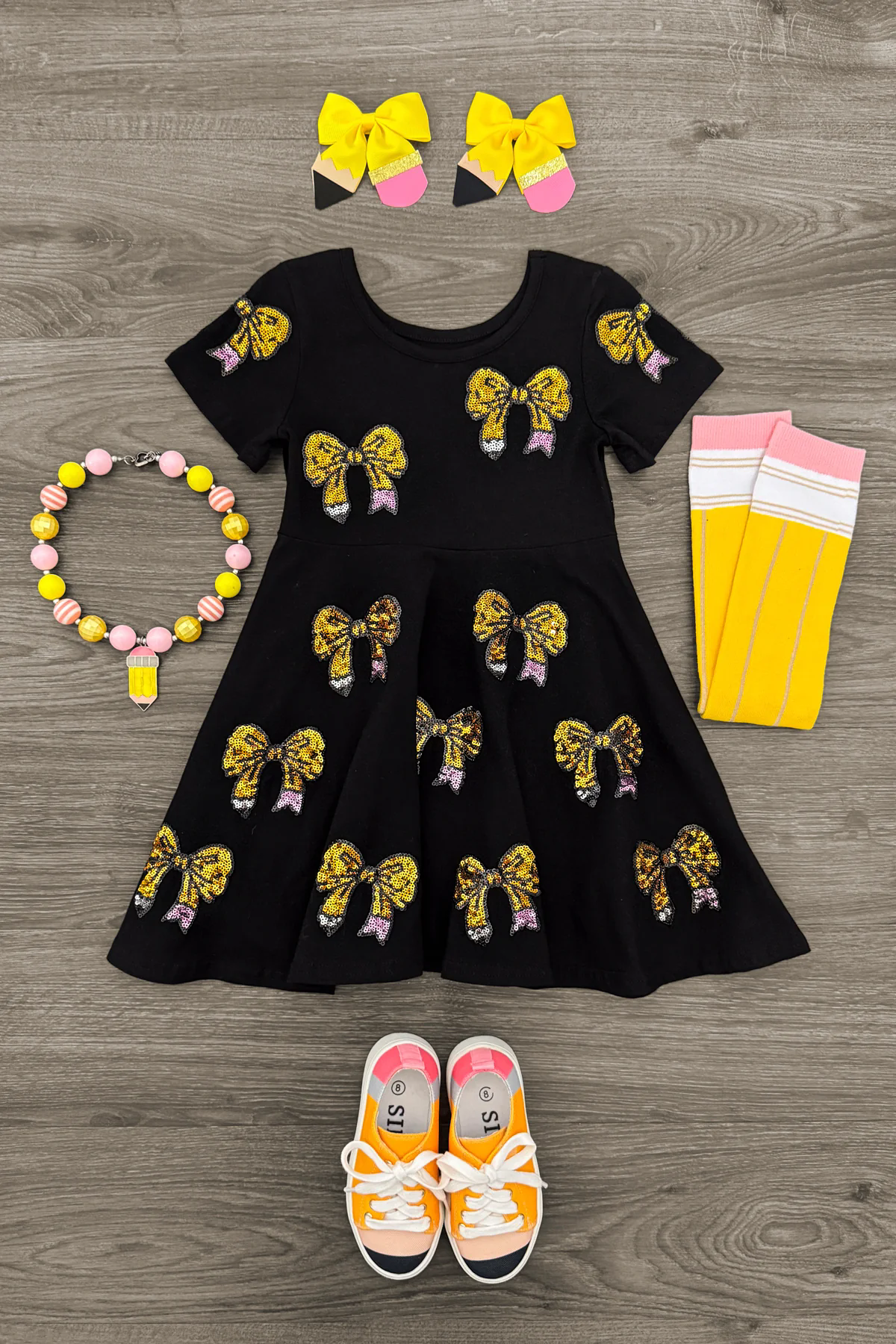 12.17 GSD3437 Pre order No Moq Baby Girls Pencil Bows Back to School Knee Length Dresses