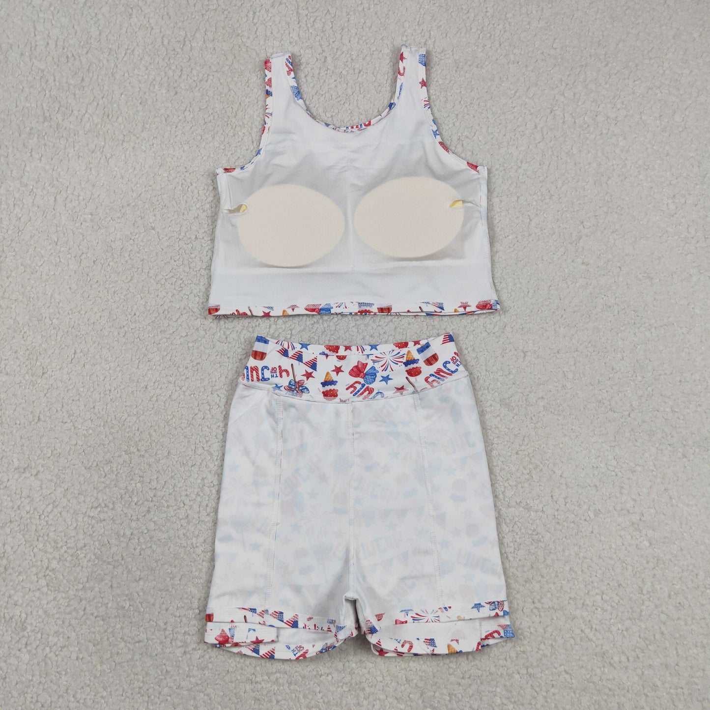 GSD3498 RTS NO MOQ (In stock )Sleeveless 4th of july popsicle top skirt girls active set
